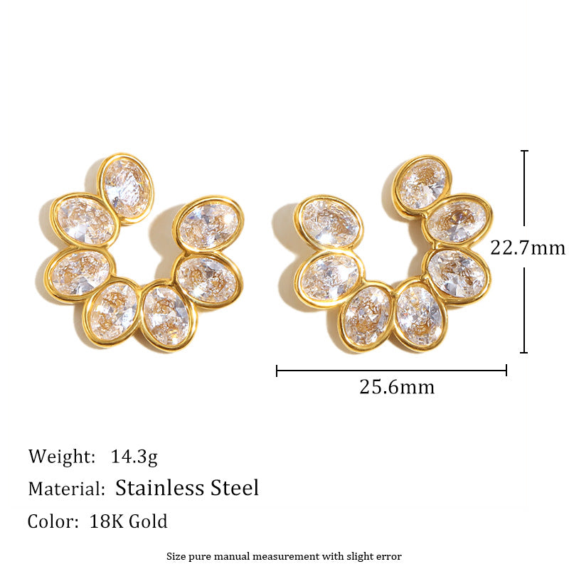 STUD 18K gold-plated flower zircon stud earrings with dainty petal design