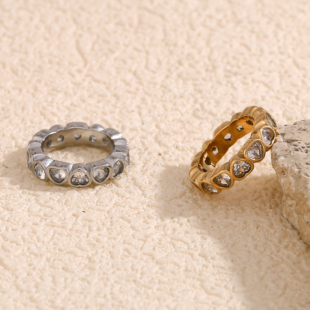 Elegant 18K Gold-Plated Heart Ring with Micro-Paved White Zircon