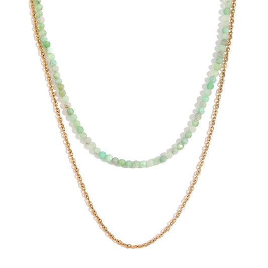 Close View of Double-layer necklace with Amazonite pendant – 18K gold plated, waterproof design by STUD-Shop Till You Drop