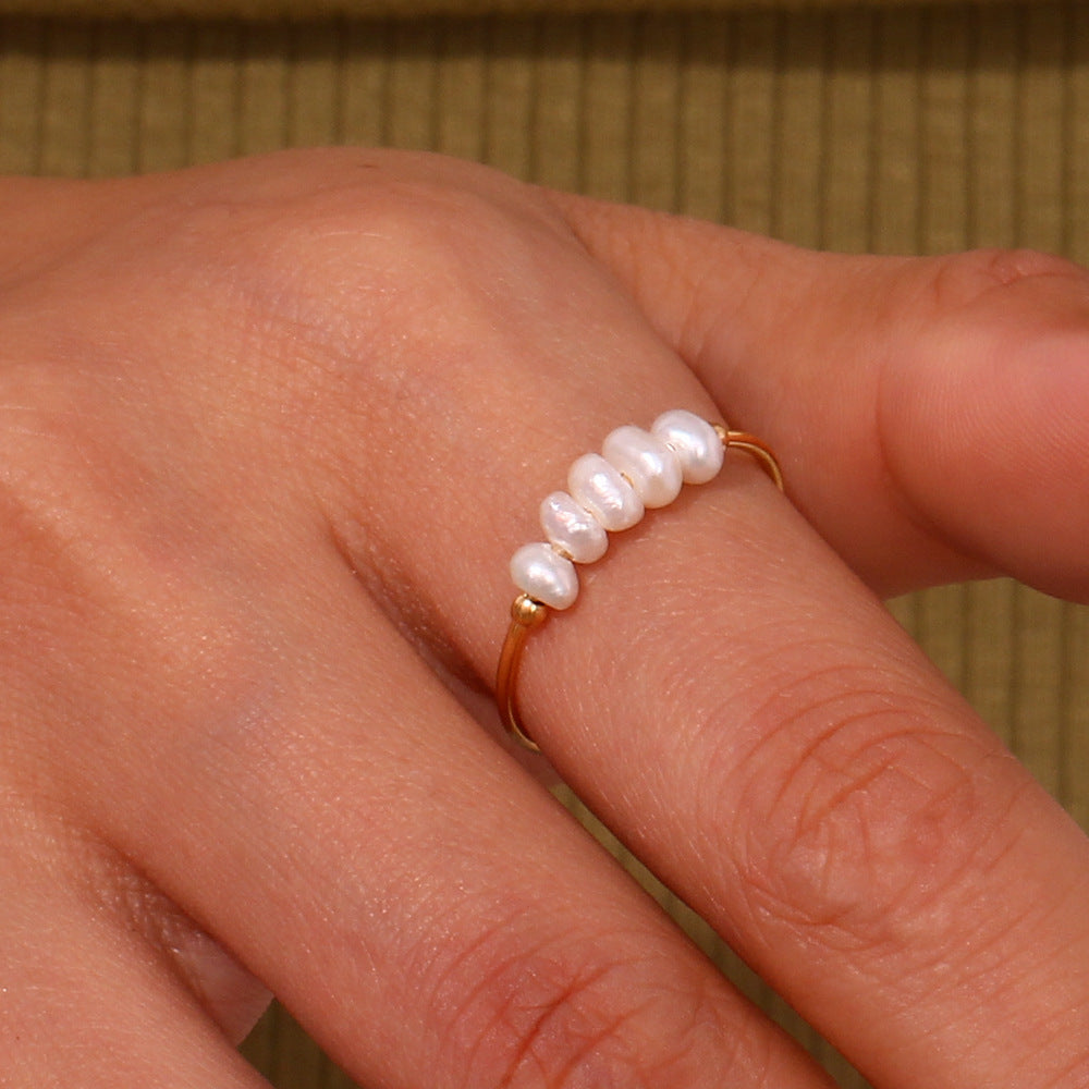 Aesthetic Freshwater Pearl Ring | Elegant 18K Gold-Plated Design