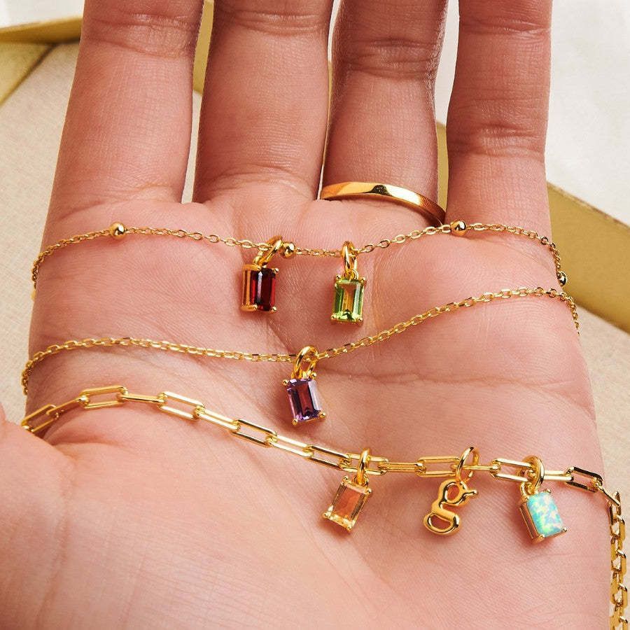 18K gold plated birthstone necklace with zircon rectangular pendant – STUD