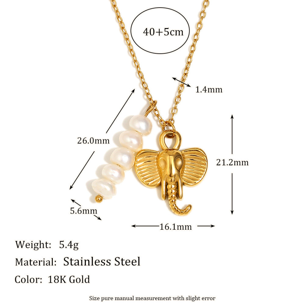 18K gold plated elephant pendant necklace with freshwater pearls – boho chic by STUD