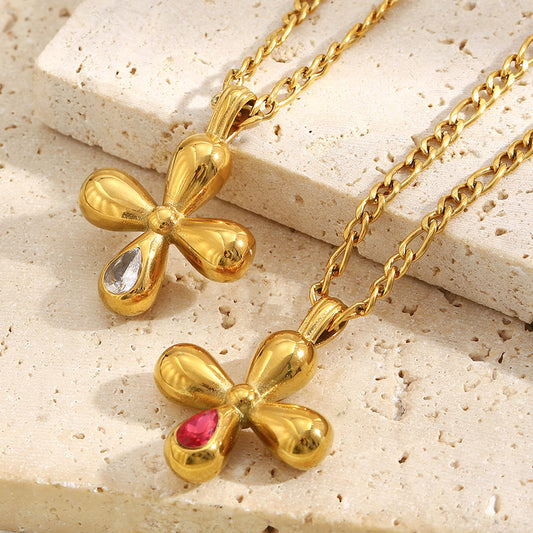 STUD Ruby Bloom Necklace – 18K gold-plated red zircon cross pendant