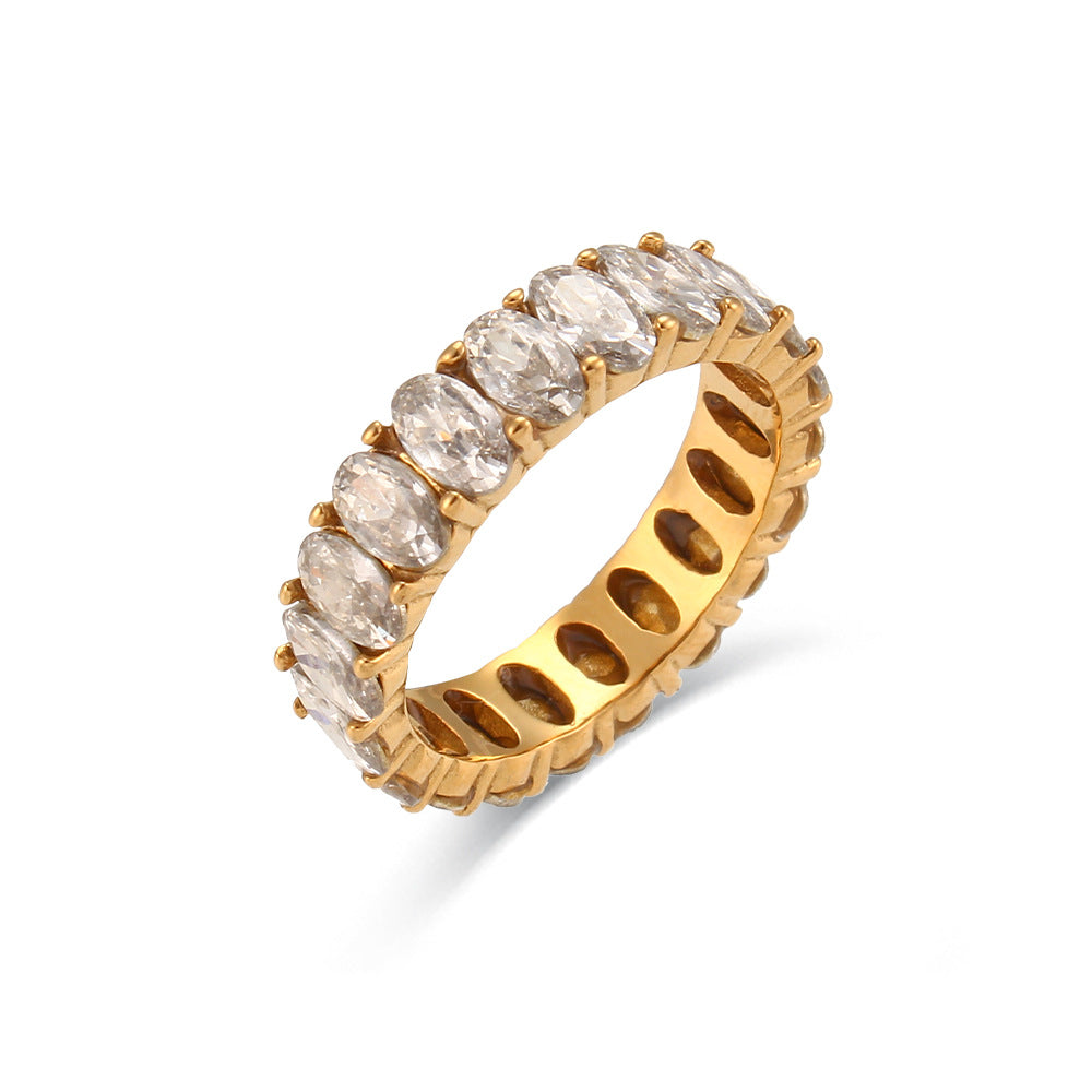 close up view of Elegant oval zircon ring – minimalist waterproof stainless steel band with clear stone – Gen Z fashion jewelry by STUD (Shop Till You Drop)