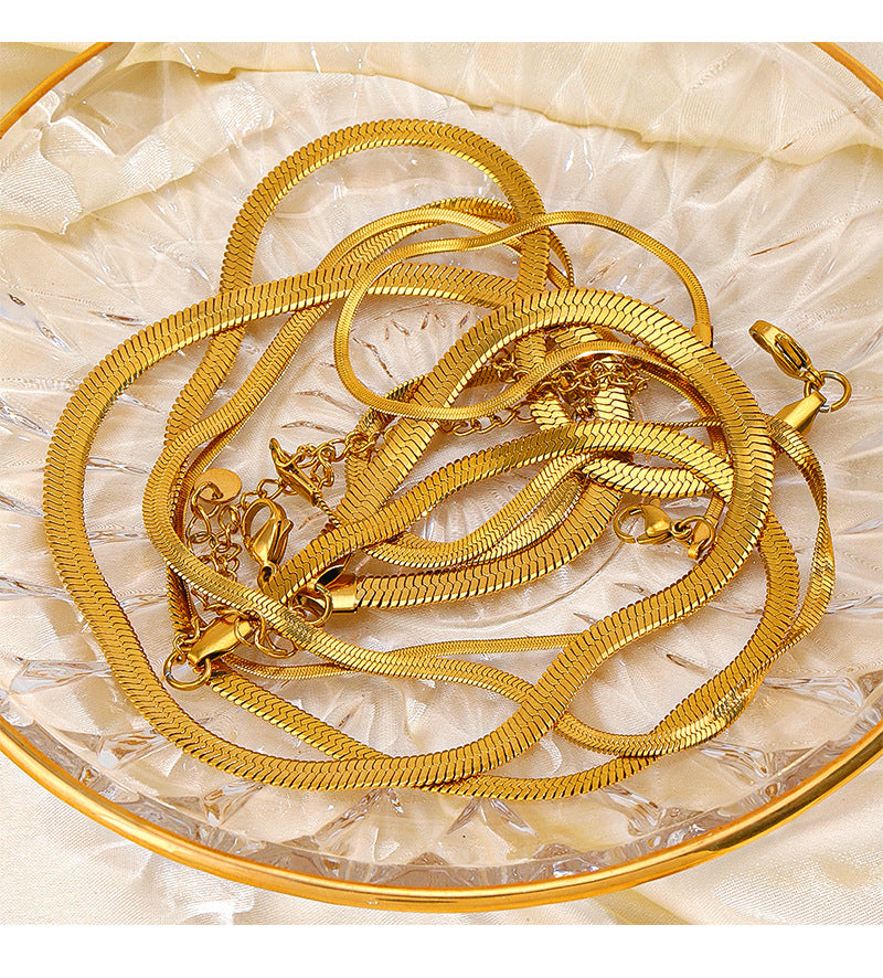 Flat snake chain necklace in 18K gold-plated stainless steel – sleek, minimalist design by STUD-Shop Till You Drop