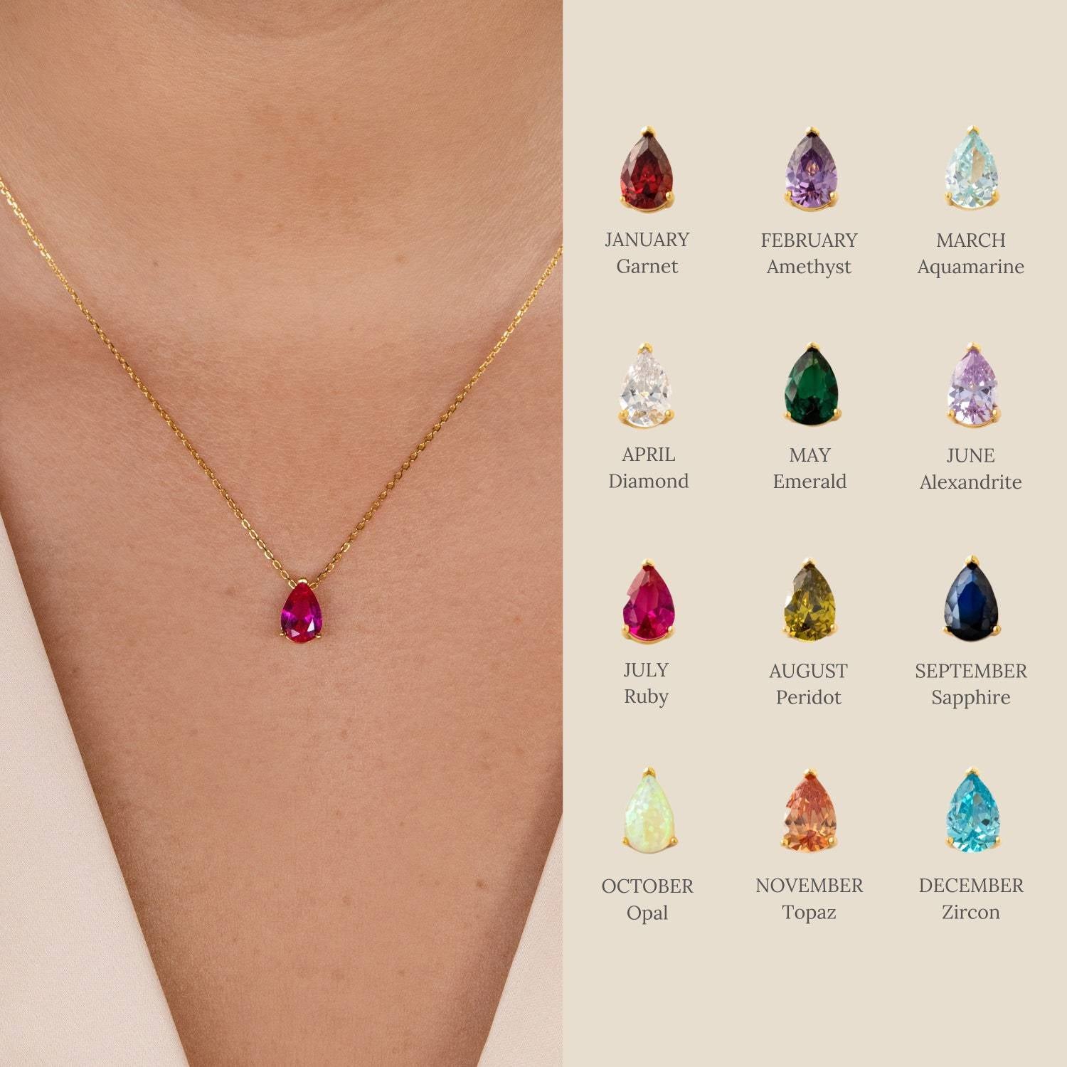 18K gold plated pear-shaped zircon birthstone necklace – elegant clavicle chain by STUD