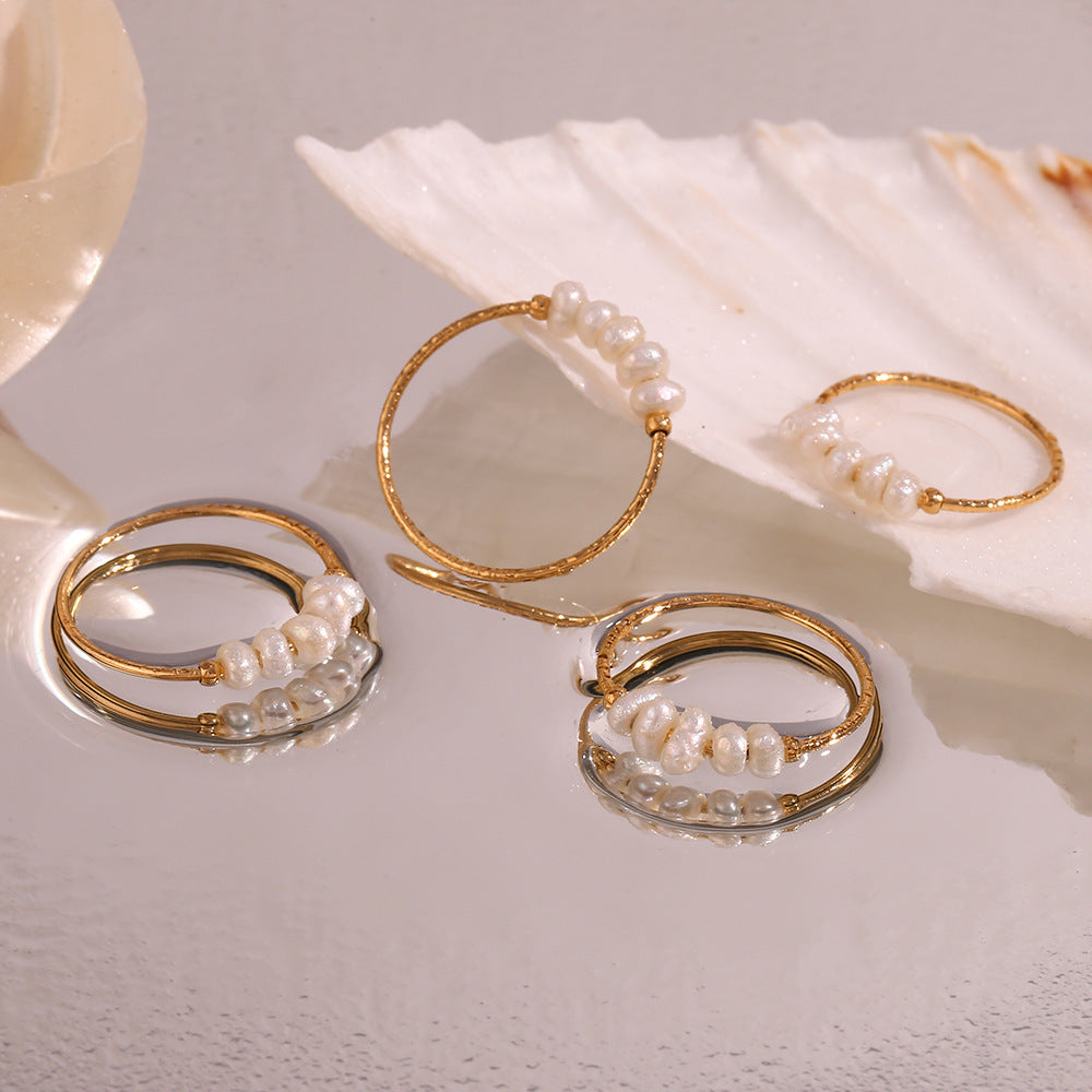 Aesthetic Freshwater Pearl Ring | Elegant 18K Gold-Plated Design