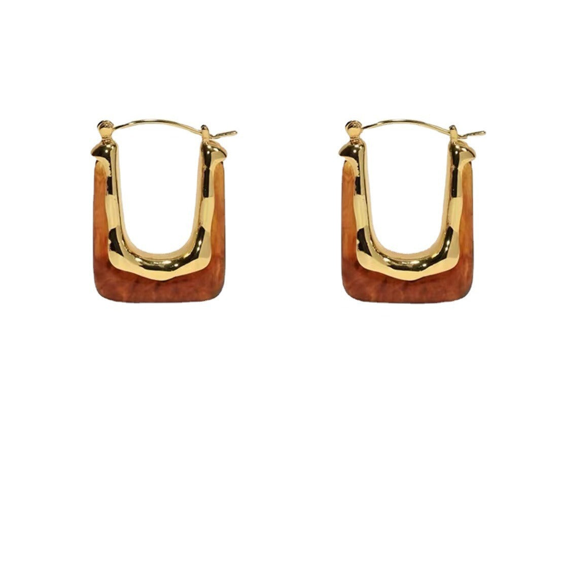 Brown geometric hoop earrings – lightweight, vintage-inspired design by STUD (Shop Till You Drop)
