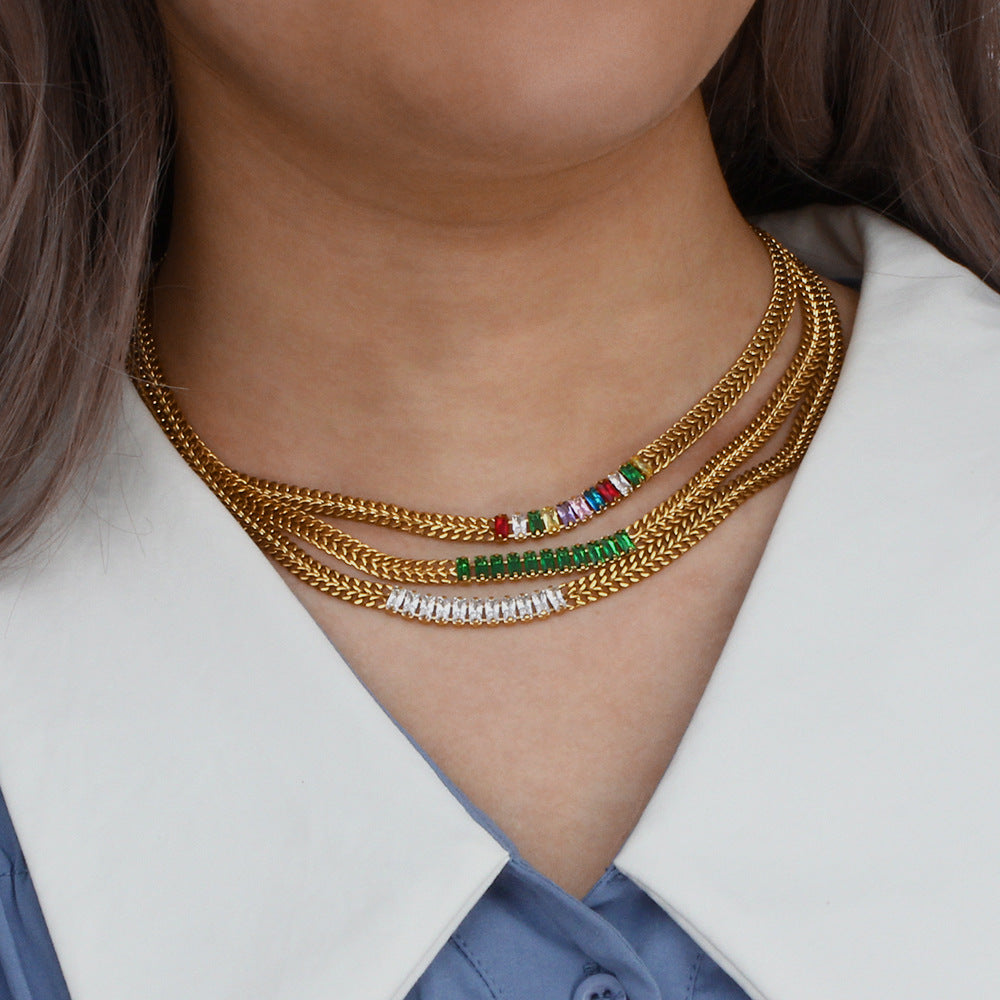 Vintage Cuban Chain with Multicolor Zircon Necklace