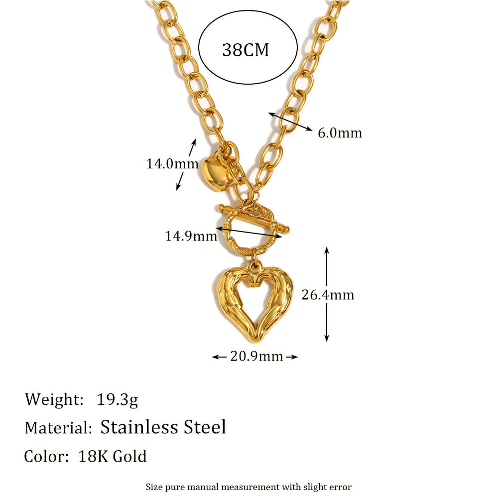 Size Details of Bold O-link heart pendant necklace in 18K gold plating – waterproof, modern, statement jewelry