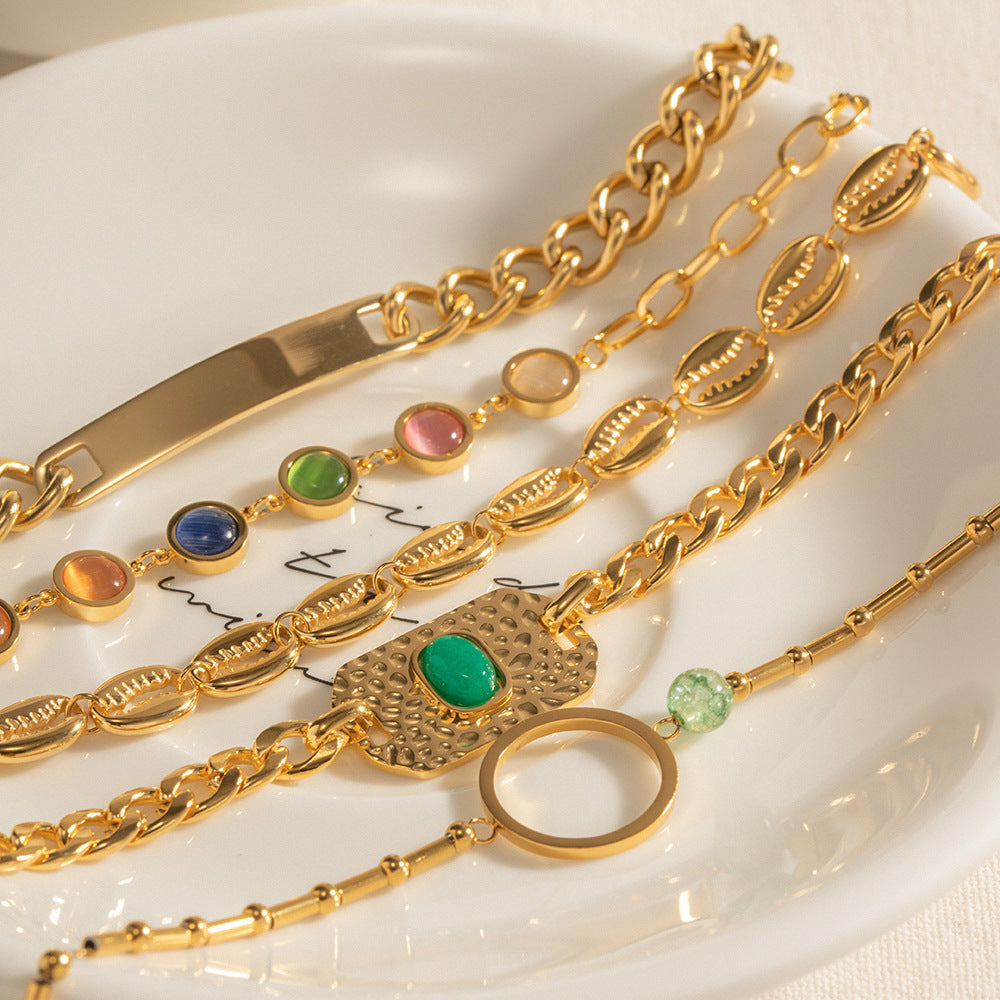 Colorful Cat Eye Bracelet | Trendy 18K Gold-Plated Chain
