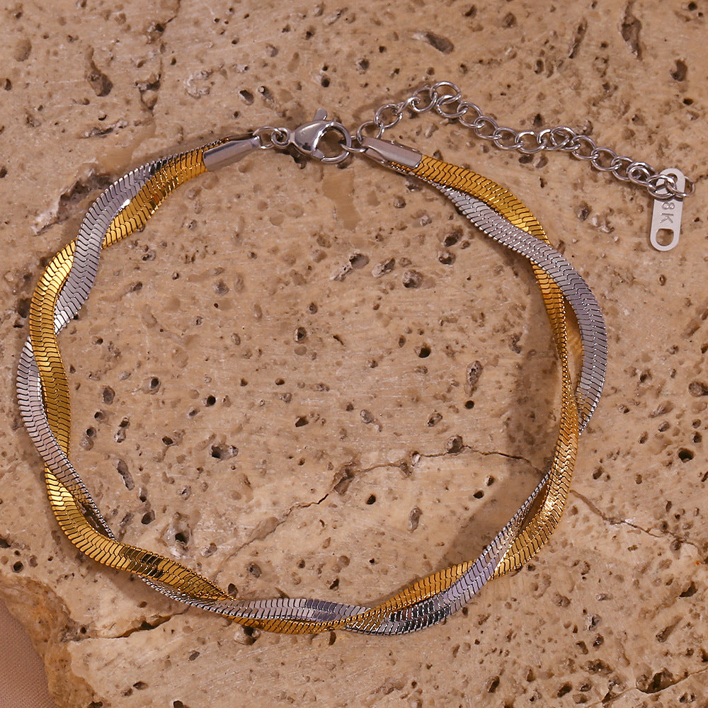 18K gold plated twist duo snake bracelet in silver and gold tones – STUD