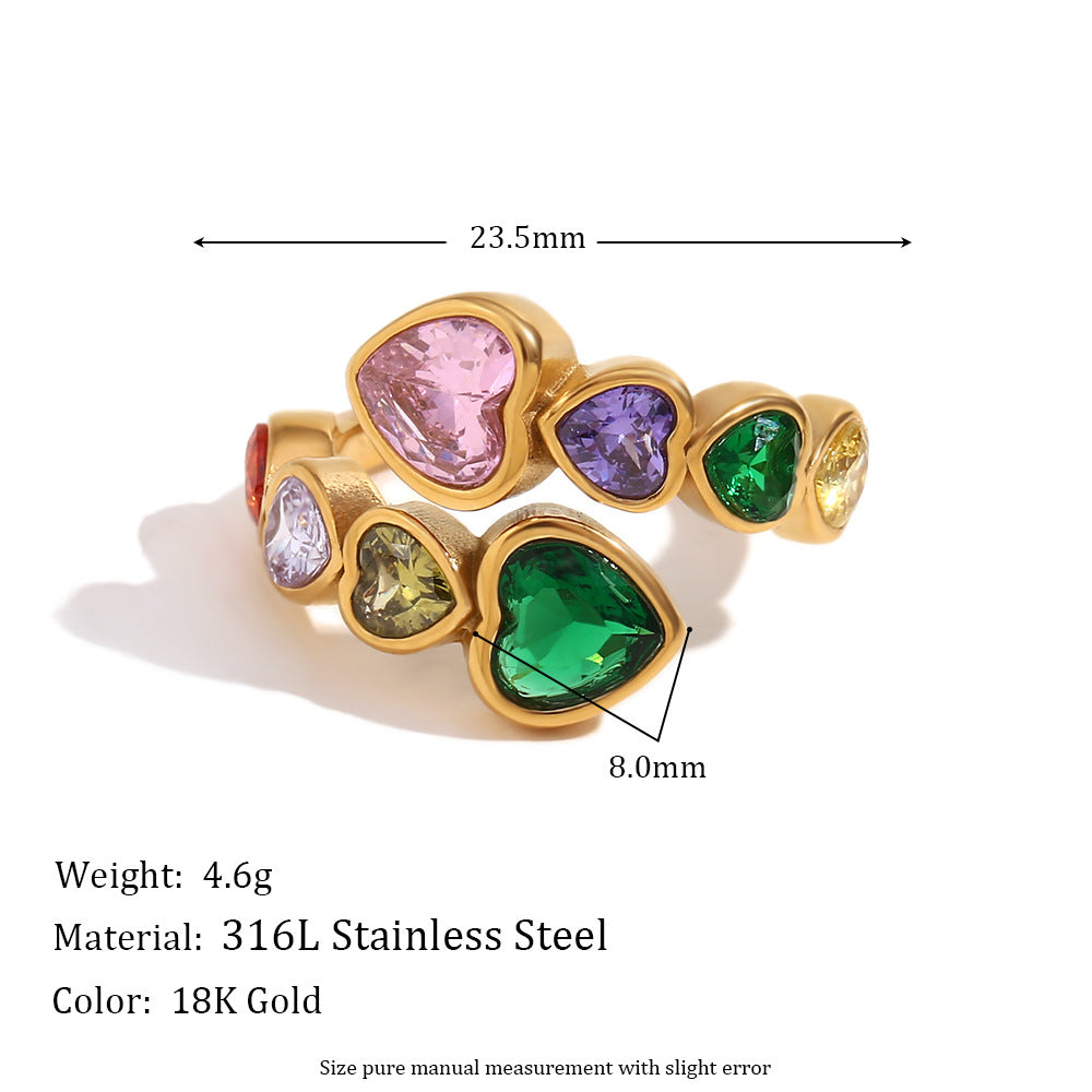 Size details of Colorful zircon heart ring – 18K gold-plated stainless steel dome with marquise and round-cut stones – statement jewelry by STUD (Shop Till You Drop)