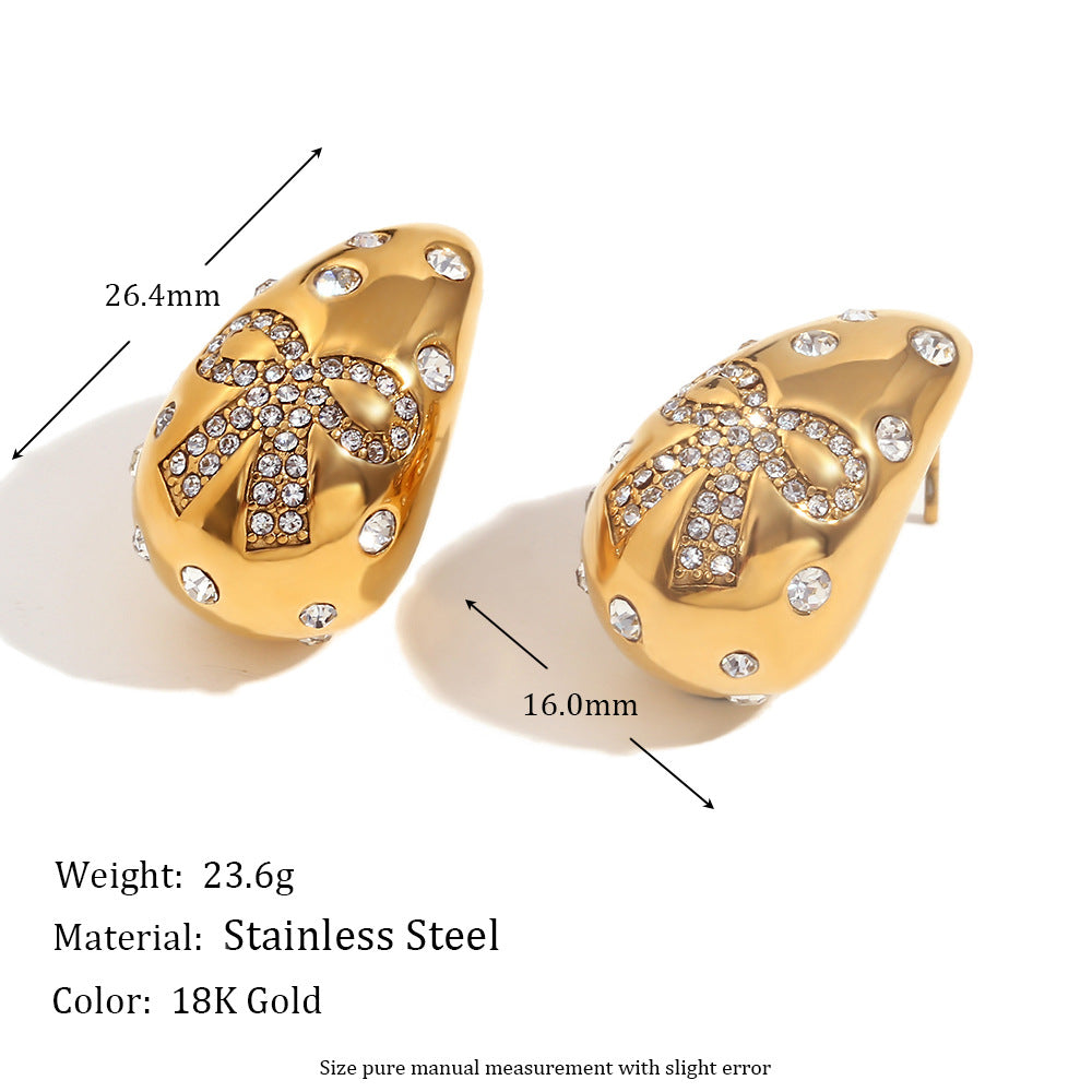 Size Details of Butterfly bow earrings with teardrop crystals – 18K gold-plated, waterproof, hypoallergenic by STUD (Shop Till You Drop)