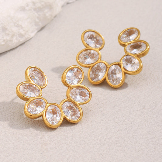 STUD 18K gold-plated flower zircon stud earrings with dainty petal design
