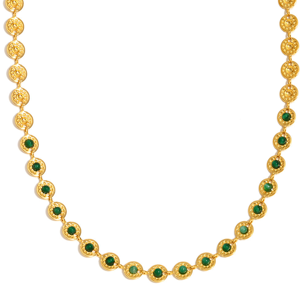 18K gold plated coin choker necklace with emerald green zircon stones – STUD