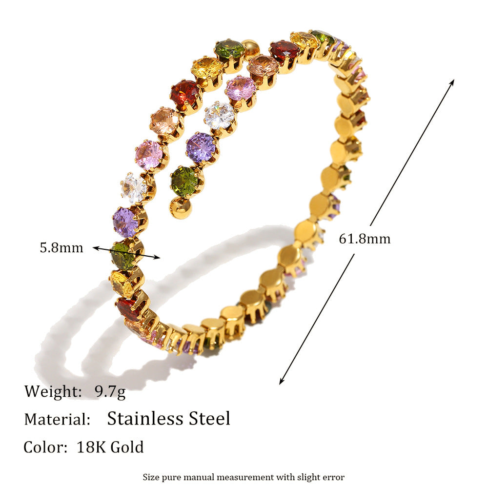18K gold plated Color Pop bangle with multicolor zircon stones – waterproof & hypoallergenic by STUD