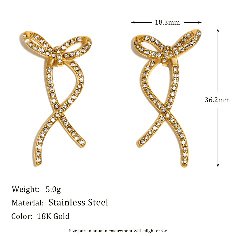 Size Details of Gold bow stud earrings – 18K gold-plated, twisted design with zircon by STUD (Shop Till You Drop)