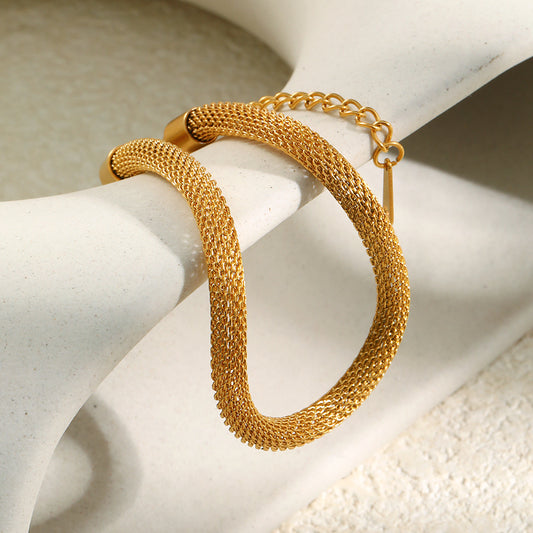 STUD 18K gold-plated stainless steel round mesh chain bracelet