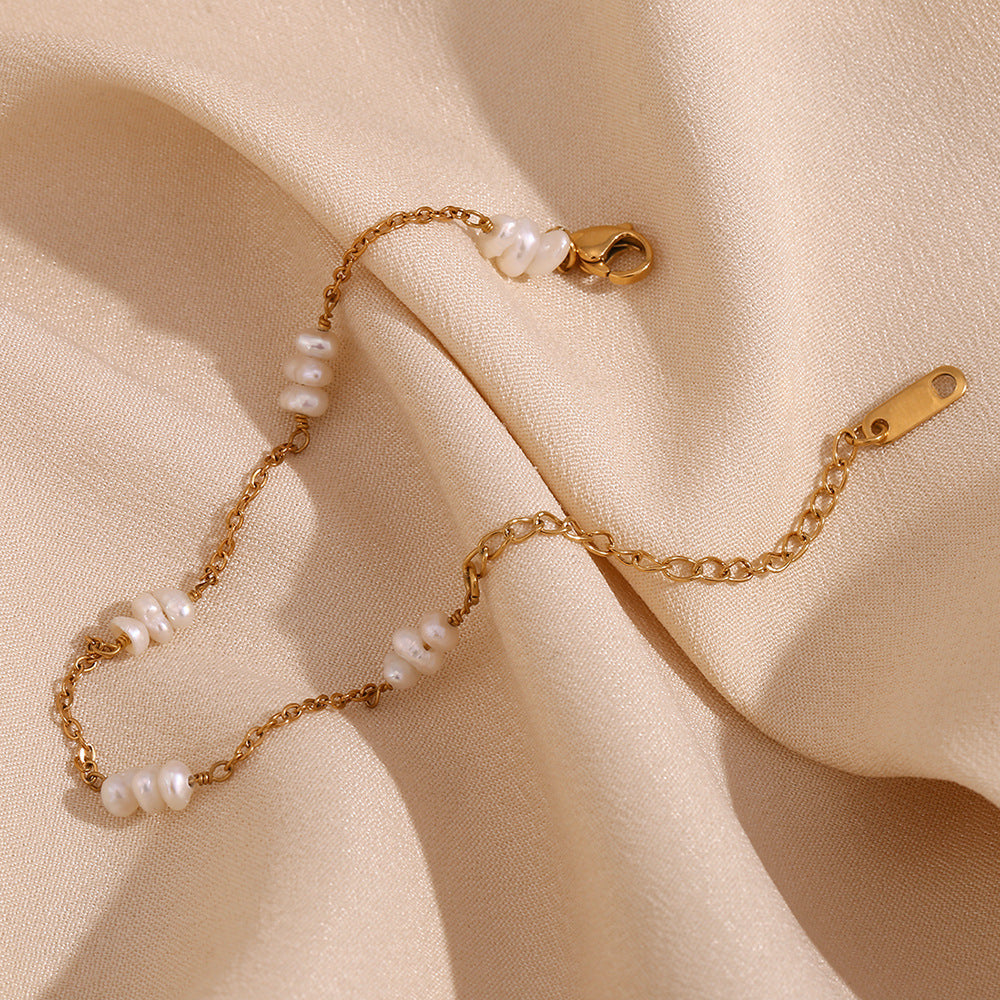 Close View of Freshwater pearl bracelet – 18K gold plated minimalist design by STUD-Shop Till You Drop