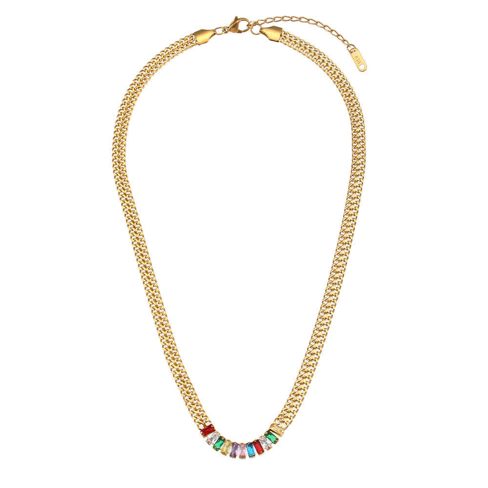 Vintage Cuban Chain with Multicolor Zircon Necklace