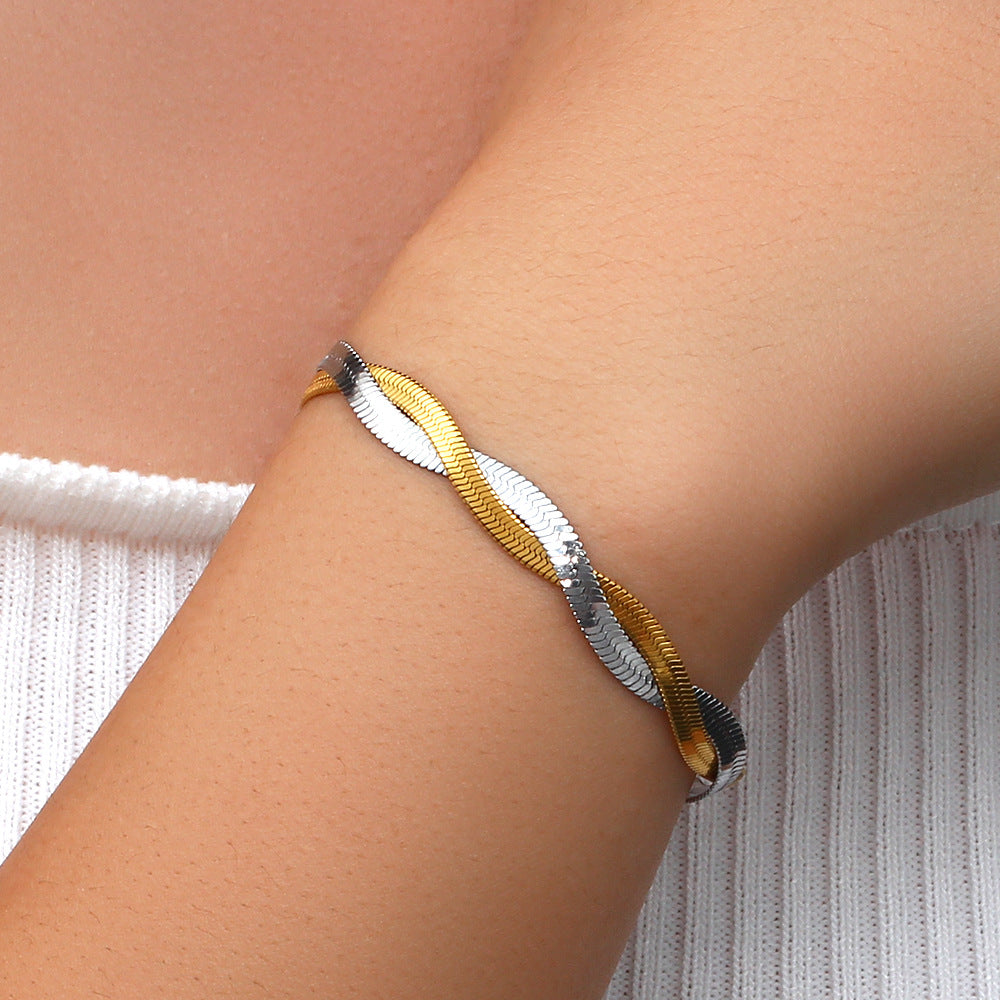 18K gold plated twist duo snake bracelet in silver and gold tones – STUD