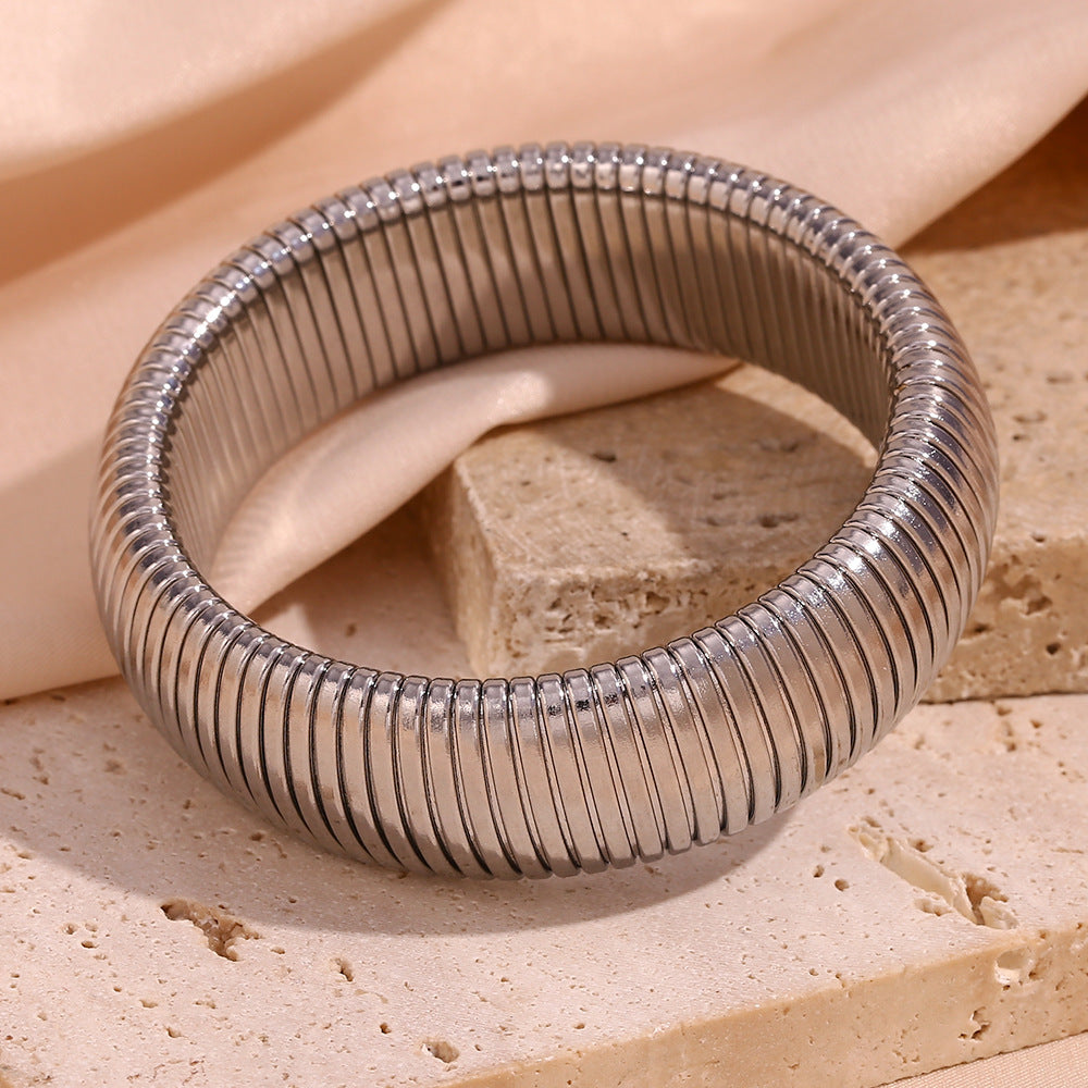 18K gold plated wide elastic snake chain bracelet – flexible and bold design – STUD