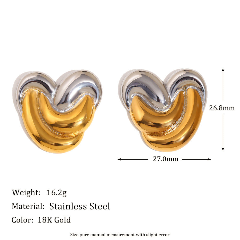 Size Details of Two-tone heart wrap earrings – 18K gold-plated, artistic design, waterproof by STUD (Shop Till You Drop)