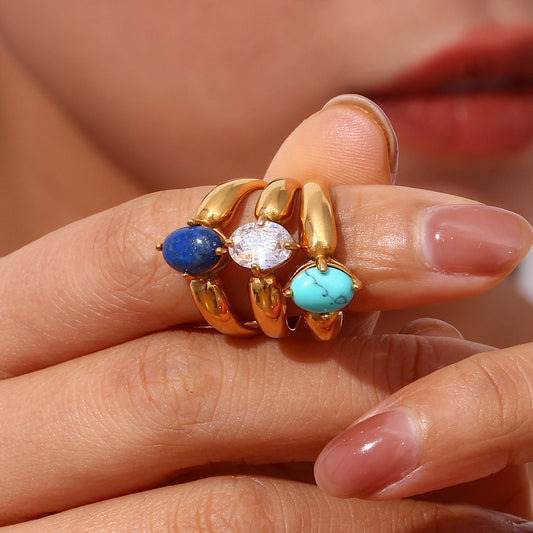 18K Gold Plated Petal Shape Ring – Minimalist Stainless Steel Jewelry – STUD