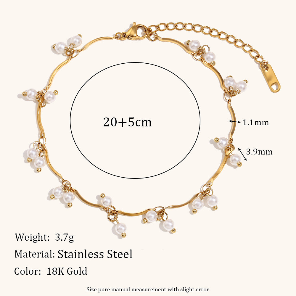 18K gold plated daisy pearl drop bracelet with delicate adjustable chain – STUD