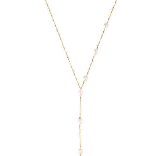 Minimalist Pearl Y-Chain Necklace | 18K Gold-Plated Stainless Steel