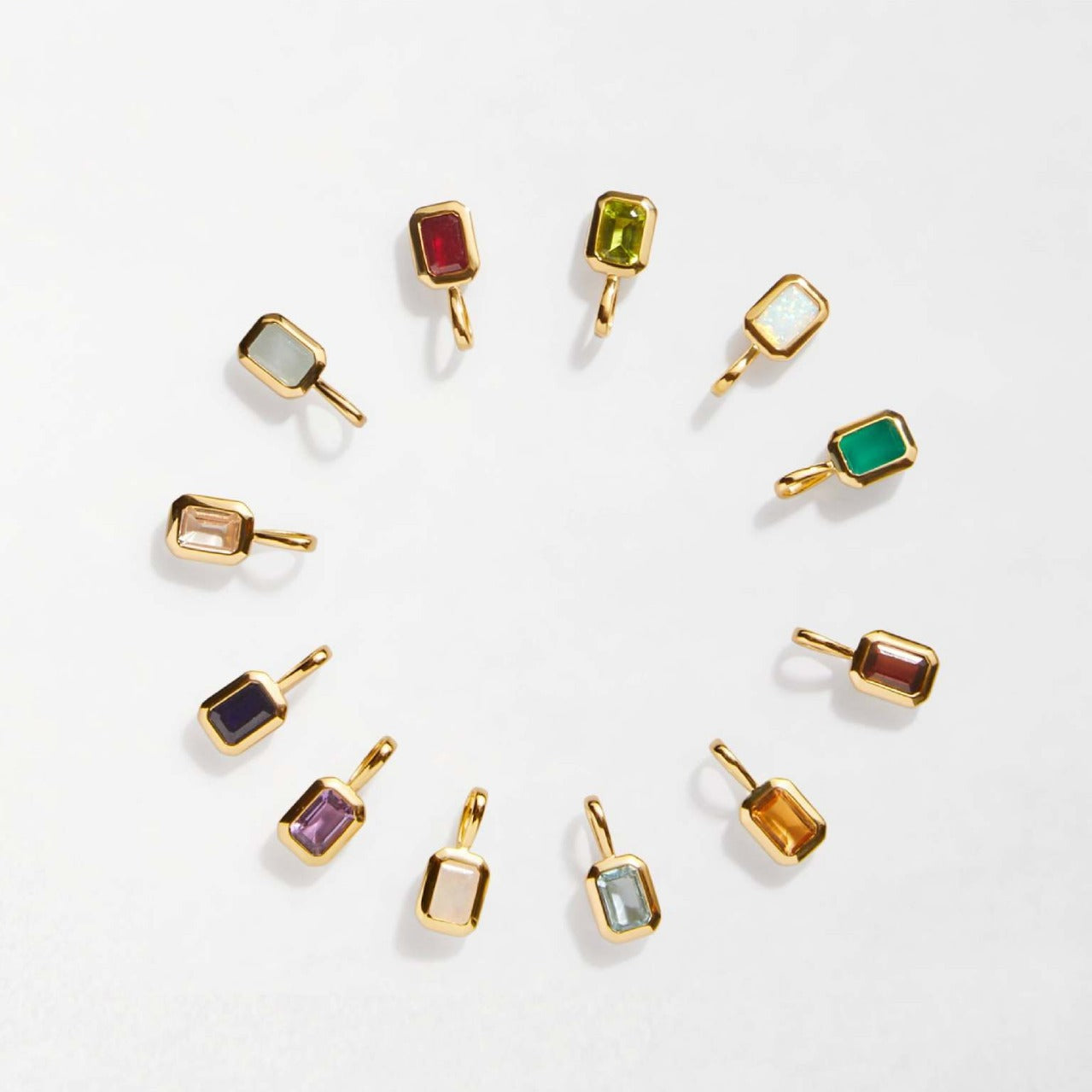 DIY 18K gold plated square-cut zircon birthstone pendants – 12 colorful charms by STUD