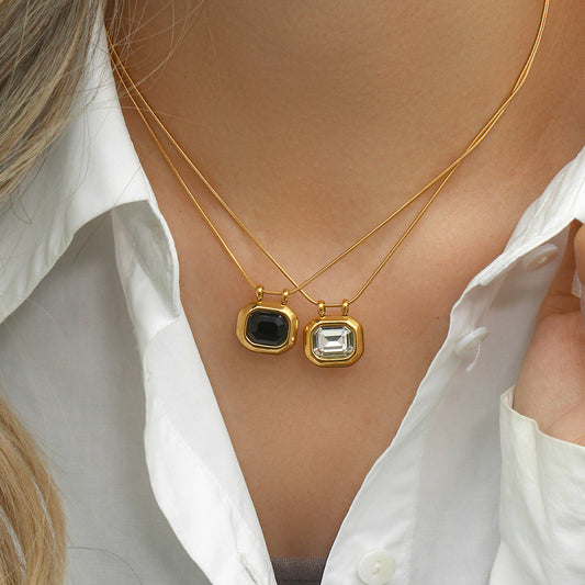 Vintage Black Zircon Pendant Necklace with 18K Gold Plating