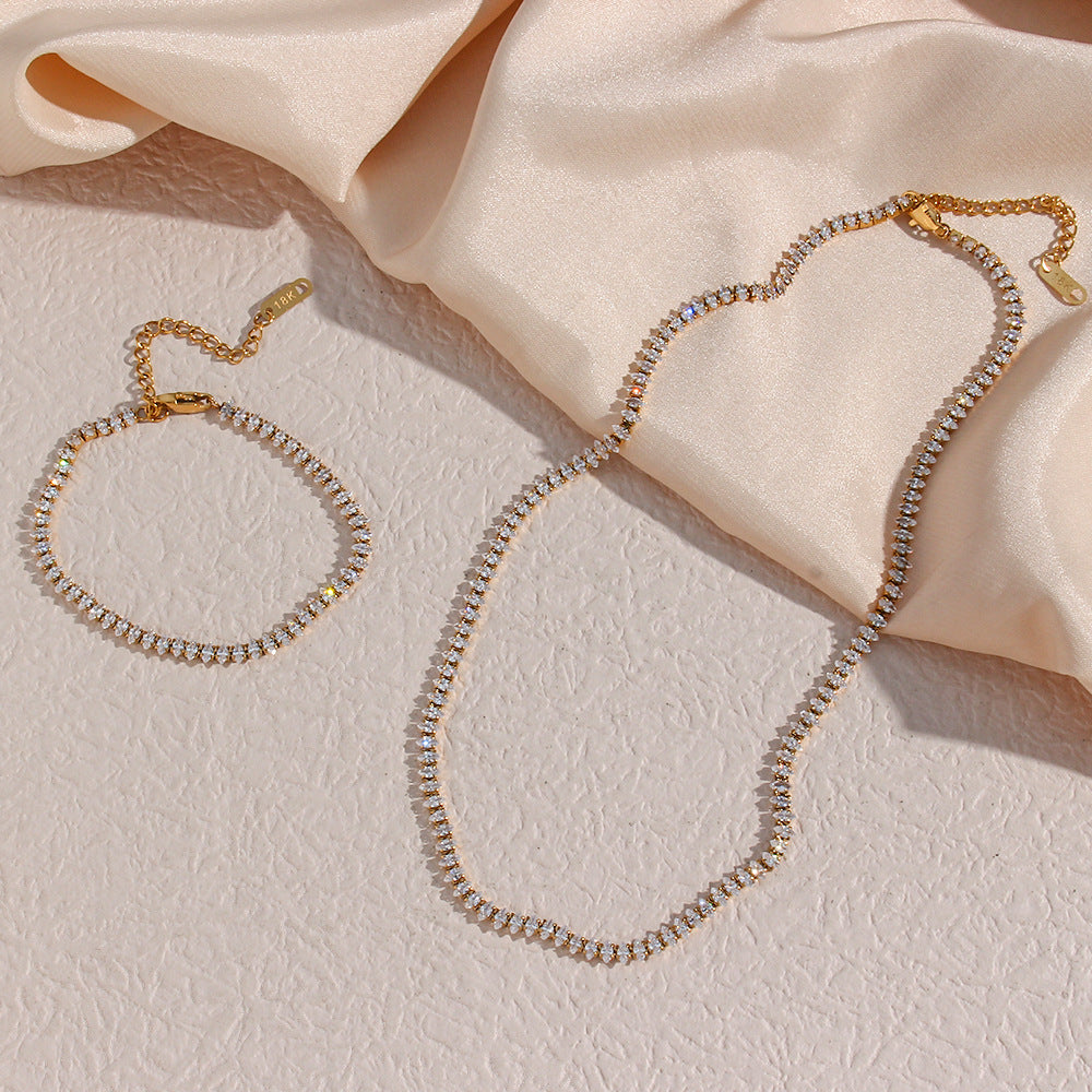 18K gold plated tennis necklace with round-cut zircon stones – elegant everyday sparkle by STUD