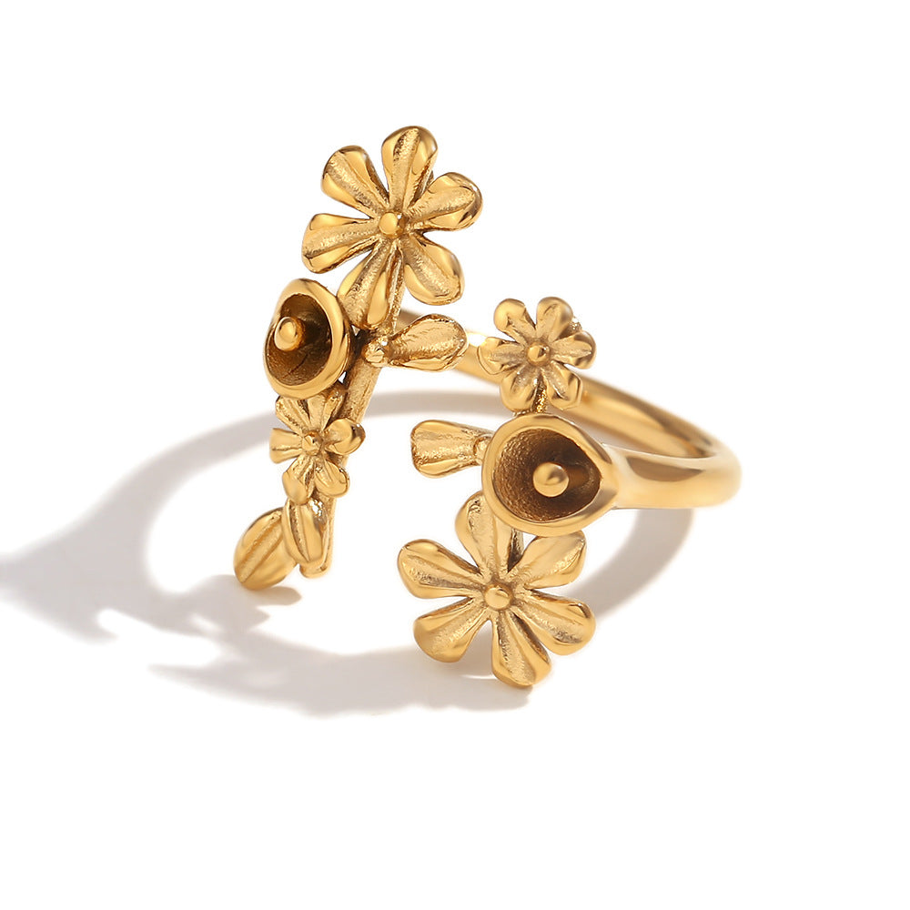 Vintage 18K Gold-Plated Flower Open Ring