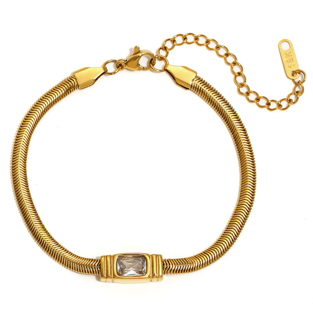 Clear Zircon snake chain bracelet – bold vintage-style 18K gold-plated stainless steel with sparkling accent – durable glam jewelry by STUD (Shop Till You Drop)