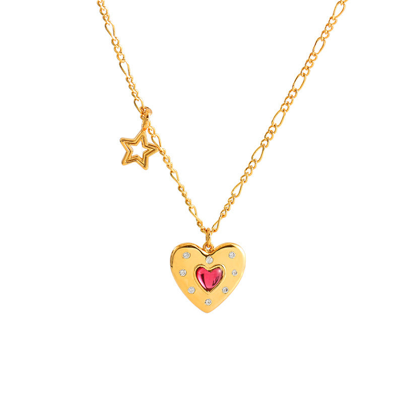 Vintage heart pendant necklace with diamond accents – gold plated brass by STUD-Shop Till You Drop