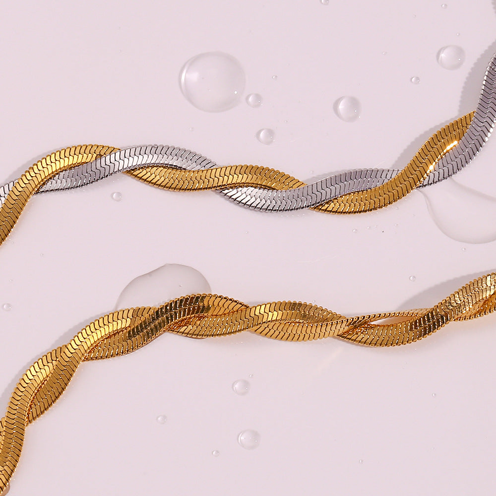 18K gold plated twisted snake chain bracelet – waterproof, anti-tarnish, and minimalist by STUD