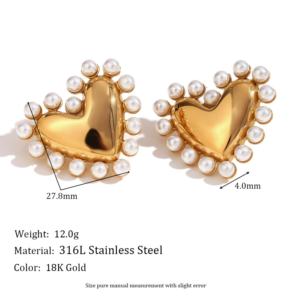 Size Details of Pearl heart earrings – 18K gold-plated, romantic design, waterproof and hypoallergenic by STUD (Shop Till You Drop)