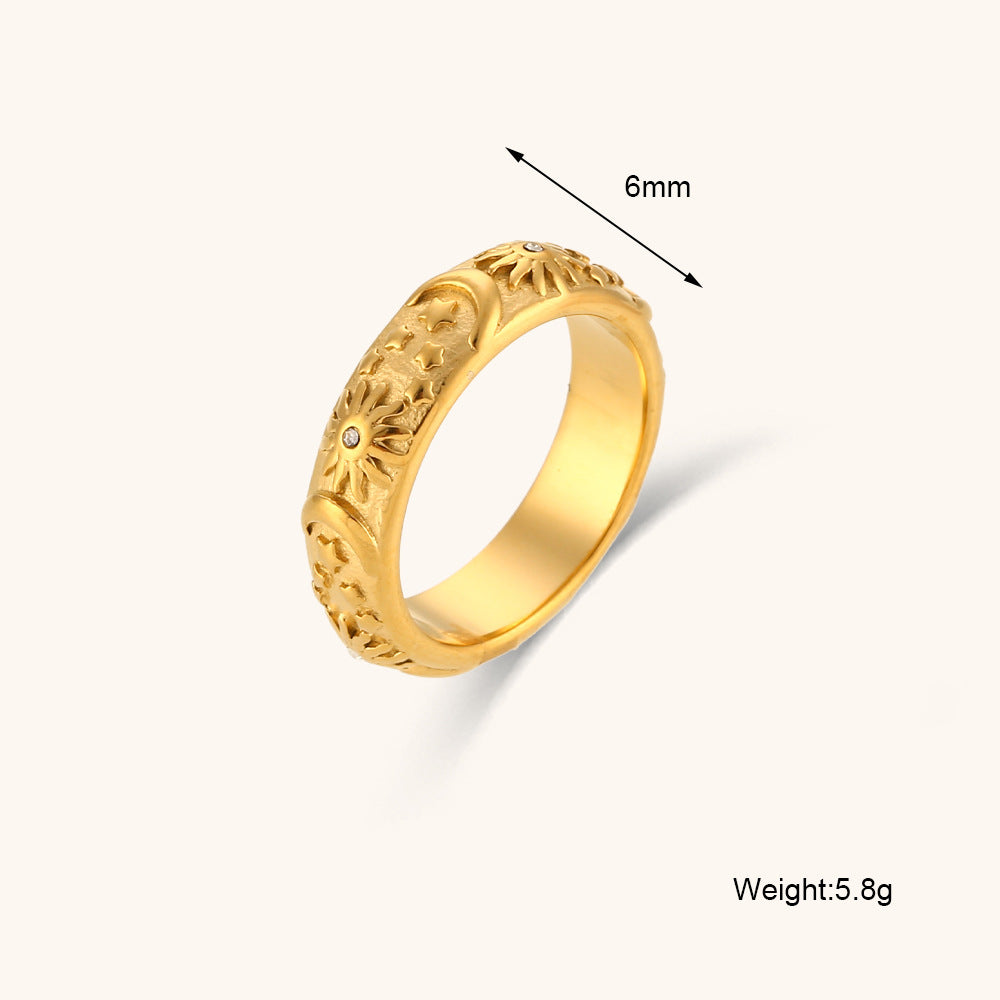 size details of Celestial star, moon, and sun ring – 18K gold-plated stainless steel with vintage boho design – waterproof spiritual jewelry by STUD (Shop Till You Drop)