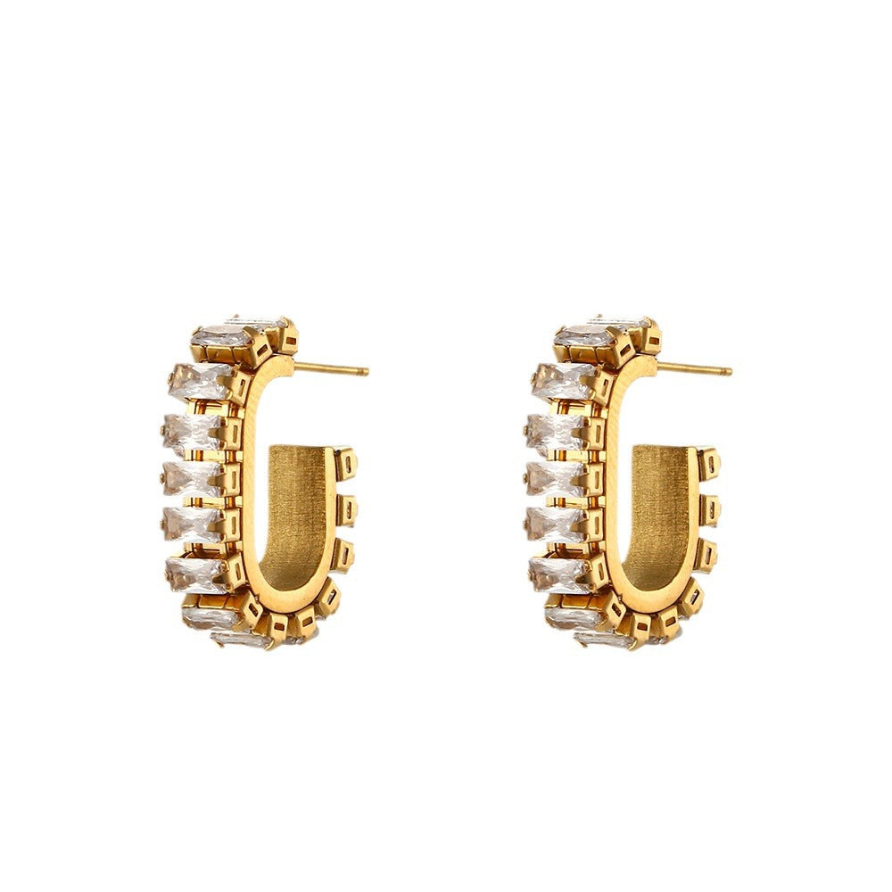 O-Shape Zircon Geometric Stud Earrings