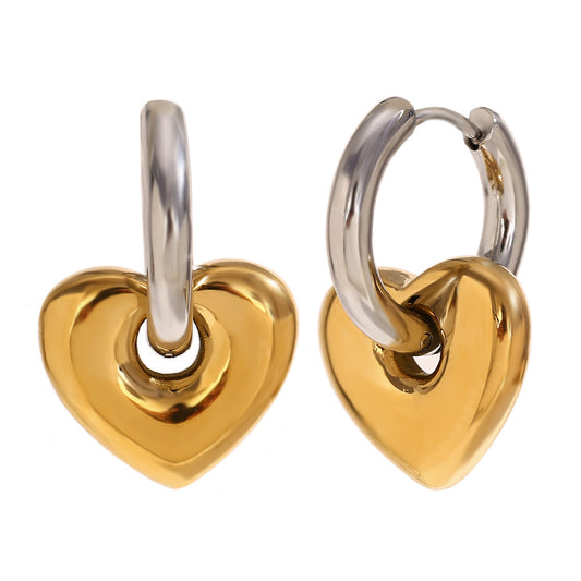 18K Gold Plated Heart and Star Mismatch Earrings – Two-Tone Stainless Steel – STUD