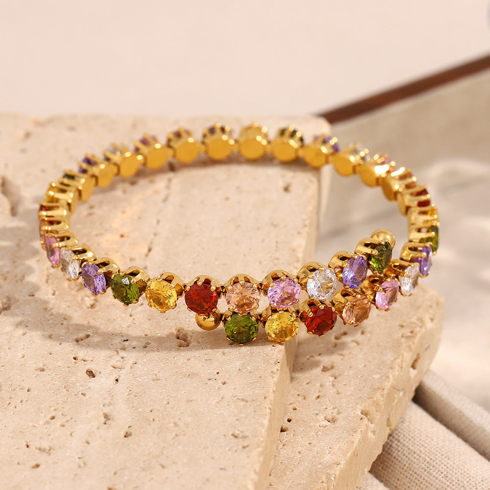 18K gold plated Color Pop bangle with multicolor zircon stones – waterproof & hypoallergenic by STUD