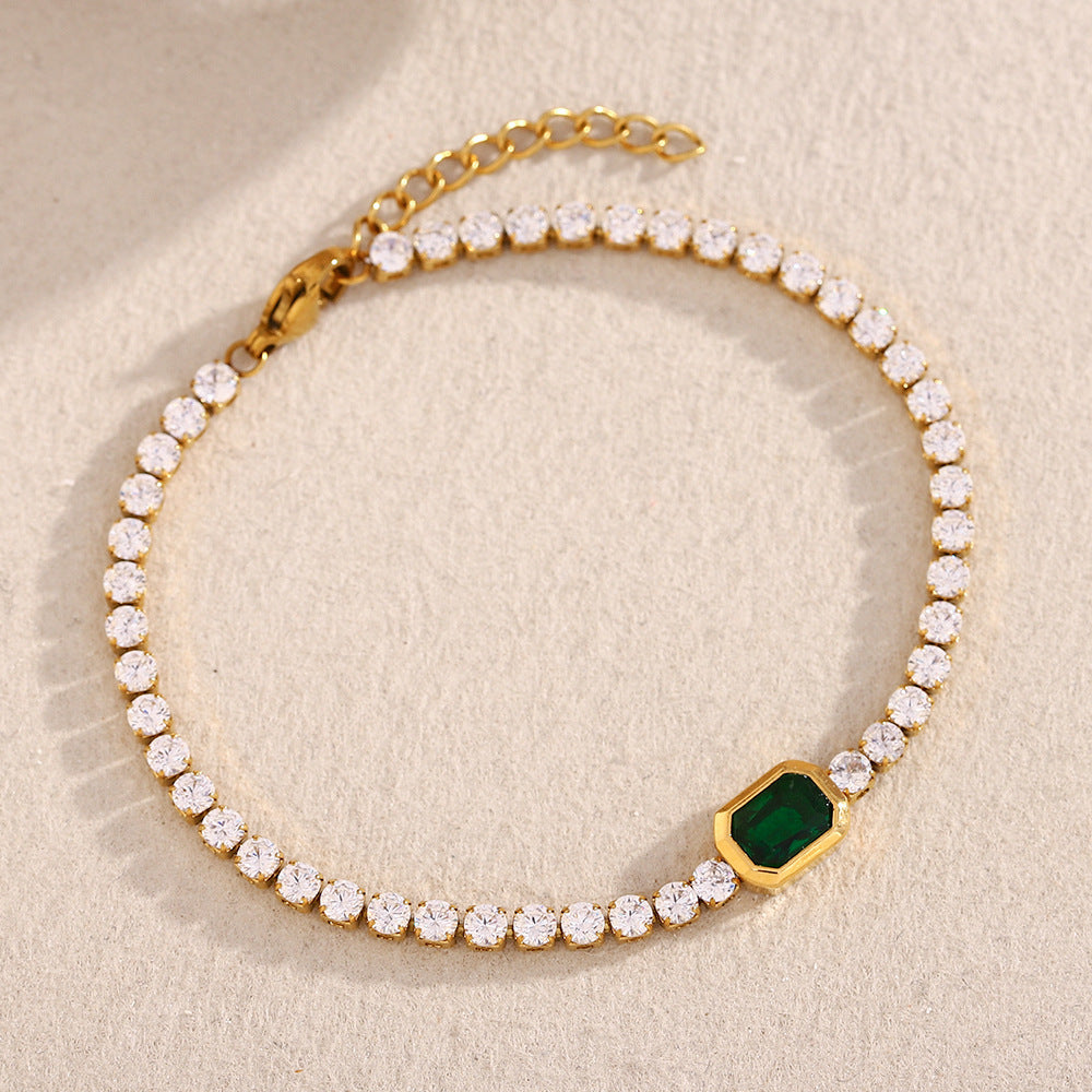 18K gold plated tennis bracelet with zircon and gemstone centerpiece – STUD