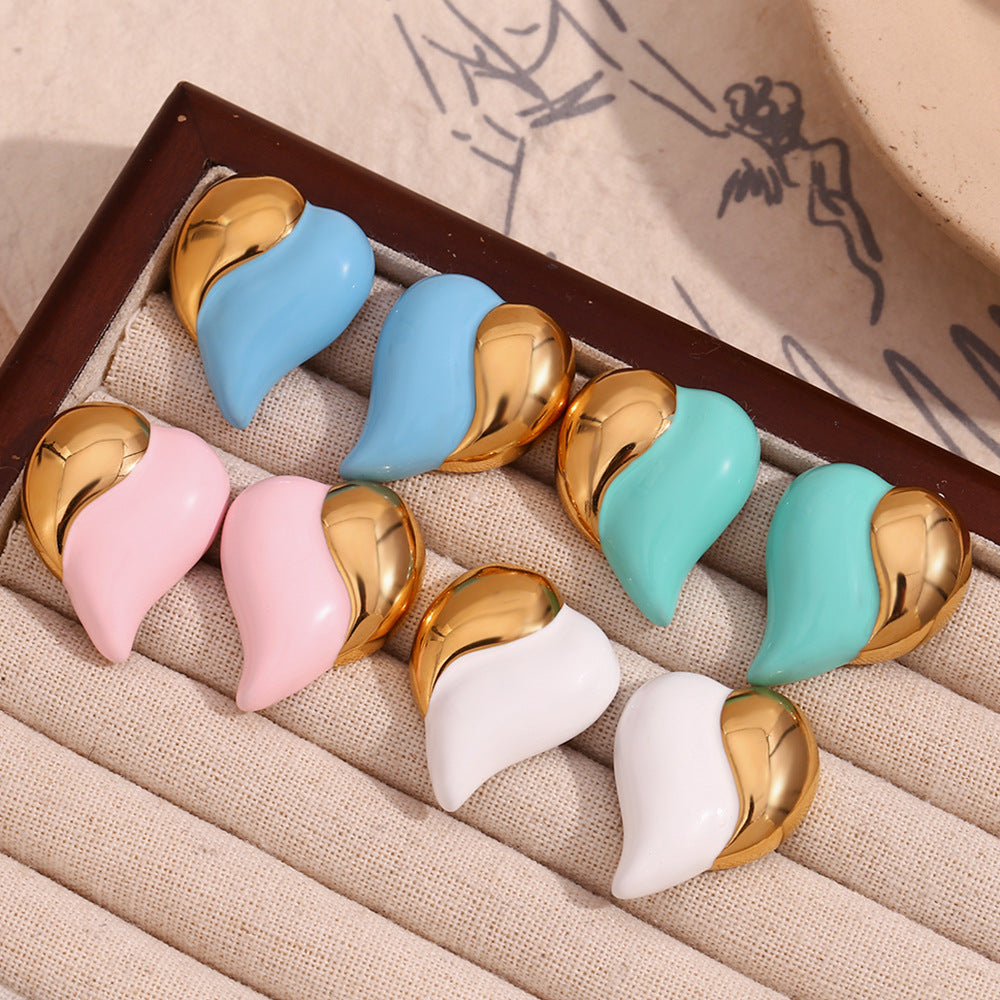 Teal Enamel Heart Stud Earrings