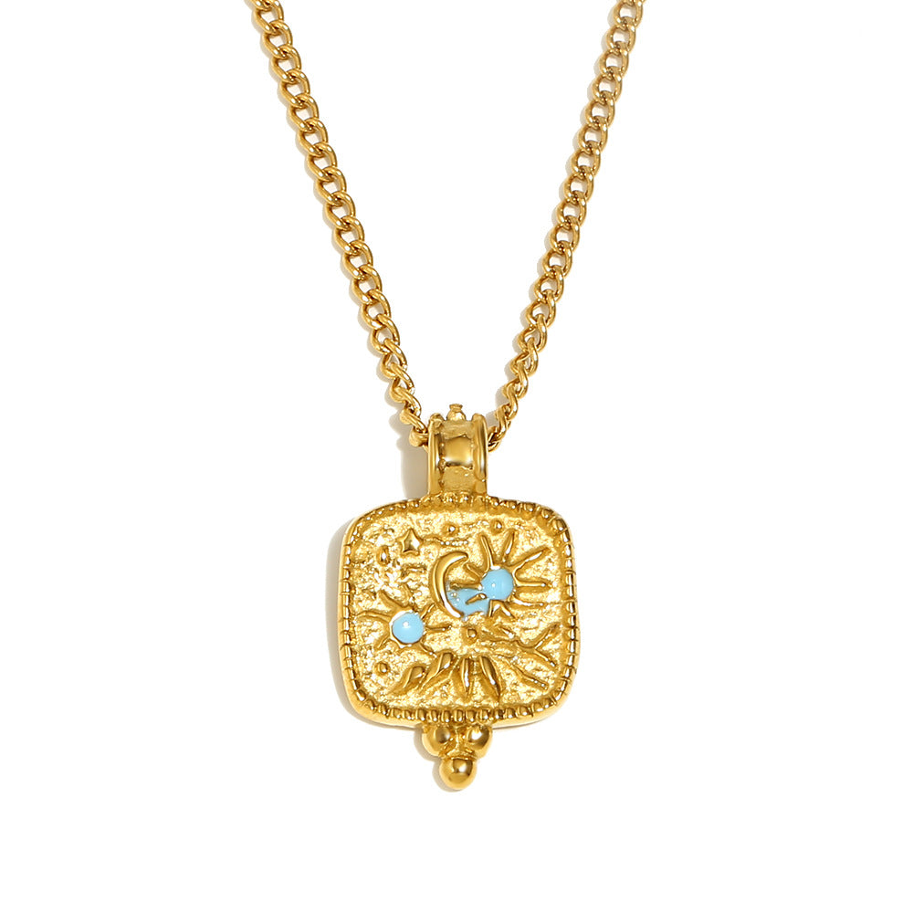 18K gold plated celestial necklace with star and sun pendants – enamel details, waterproof, hypoallergenic