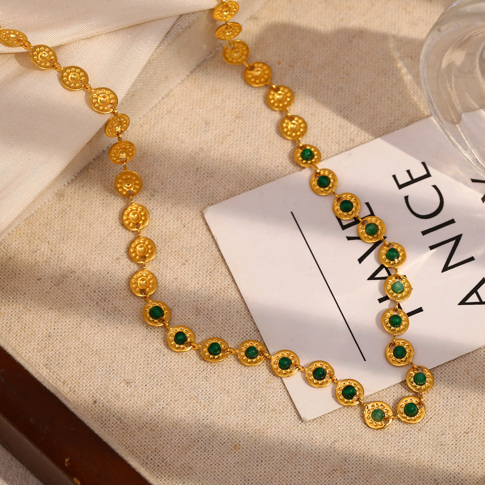 18K gold plated coin choker necklace with emerald green zircon stones – STUD
