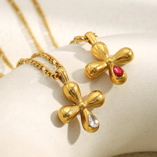 STUD Crystal Bloom Necklace – 18K gold-plated clear zircon cross pendant