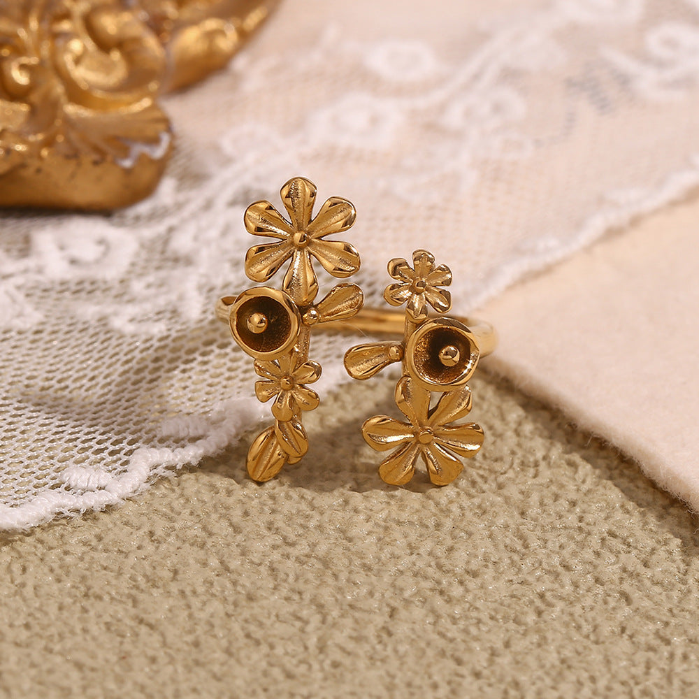 Vintage 18K Gold-Plated Flower Open Ring