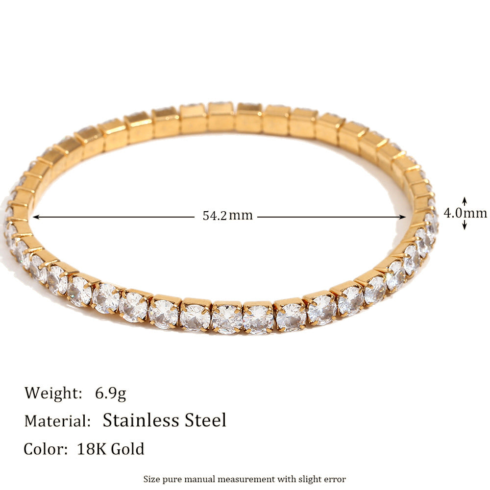 18K gold plated stretch bracelet with round-cut zircon stones – STUD